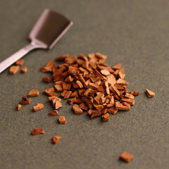 Chicory on green background. Instant coffee drink.