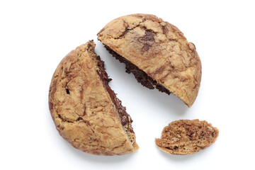 Chocolate chip cookies on white background. Sweet biscuits. Big chewy soft chocolate cookie.