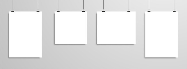 Mock-Up Realistic White Poster Hanging. Empty White Vector Poster Template.