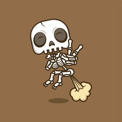 cute cartoon skull character thrown by his fart. vector illustration for mascot logo or sticker