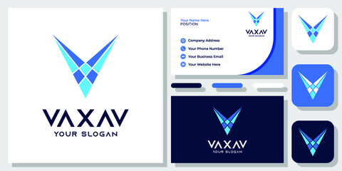 Initial Letter V Monogram Geometric Triangle Colorful Modern Logo Design with Business Card Template