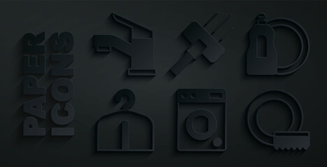 Set Washer, Dishwashing liquid bottle, Hanger wardrobe, Washing dishes, Vacuum cleaner and Water tap icon. Vector