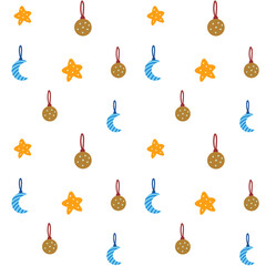 Seamles Christmas background with Christmas tree decoration stars and moons