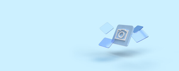 Blue photo icon. 3d rendering of illustrations on the subject of photography, photography, photo editing, applications. Modern minimal style. Blue background.