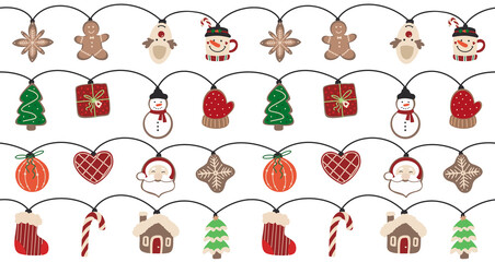 seamless christmas garlands for christmas and new year. Vector flat illustration