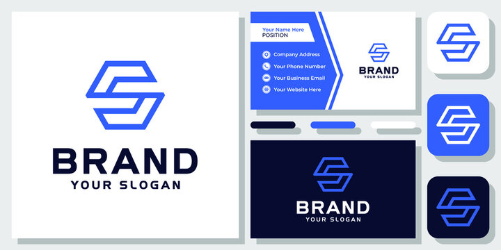 Initial Letter S Hexagon Arrow Geometric Monogram Modern Logo Design with Business Card Template