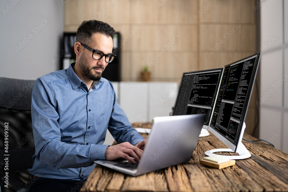 Poster Coder Using Computer At Desk