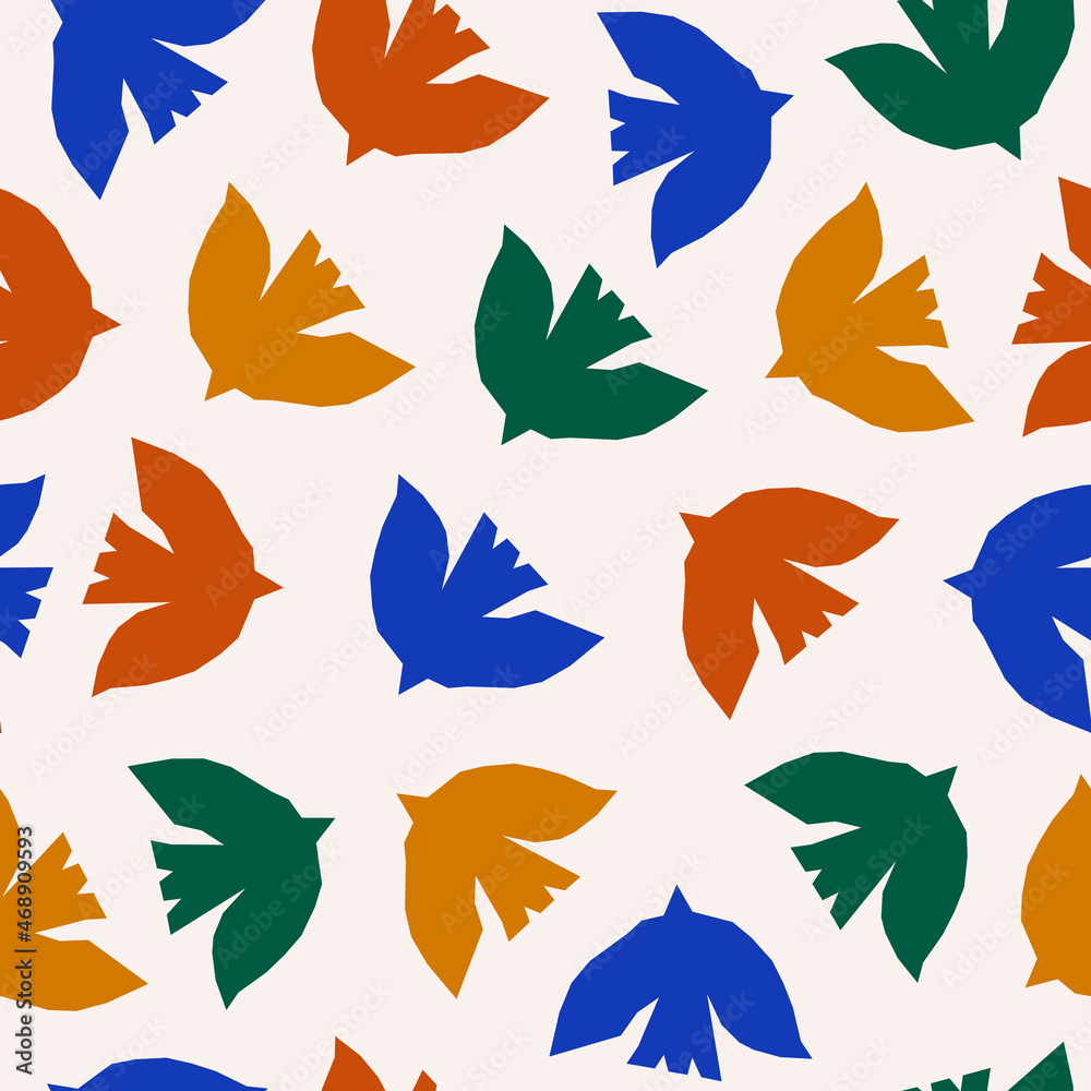 Poster inspired matisse seamless pattern with colorful cutting paper birds. modern creative minimal design.