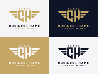 Template set wing logo design, Initial CH. 