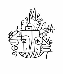 Abstract surreal illustrated face of geometric shapes. Isolated on a white background.	