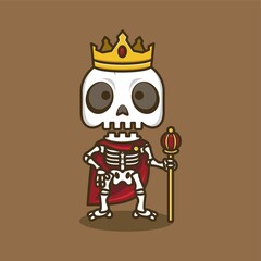 cute cartoon skull character stylized like a king. vector illustration for mascot logo or sticker