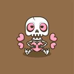 cute cartoon skull character full of love. vector illustration for mascot logo or sticker