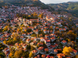 Aerial drone view of Metsovo in Epirus, in the mountains of Pindus in northern Greece 