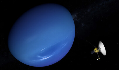 Space probe flying to Neptune. Space exploration. Elements of this image furnished by NASA. © Sergey Fedoskin