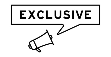 Megaphone icon with speech bubble in word exclusive on white background