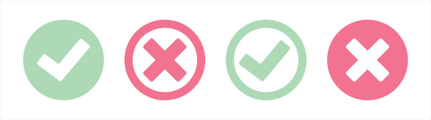 Obraz premium Check mark or checkbox pictogram icons set. Green tick icons. Green and red check mark icon. Circle tick approved symbol.