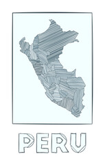 Sketch map of Peru. Grayscale hand drawn map of the country. Filled regions with hachure stripes. Vector illustration.