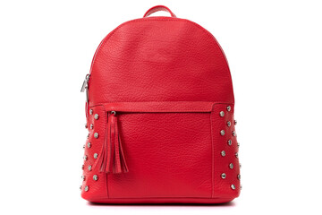 Fototapeta premium red leather backpack on white background