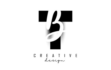 Letters TB Logo with a minimalist design. Letters T and B with geometric and handwritten typography.