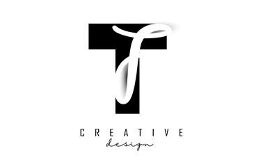 Letters TF Logo with a minimalist design. Letters T and F with geometric and handwritten typography.