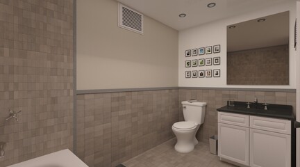Apartment with a bedroom, living room, kitchen and bathroom 3d illustration