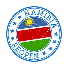 Namibia Reopening Stamp. Round badge of country with flag of Namibia. Reopening after lock-down sign. Vector illustration.
