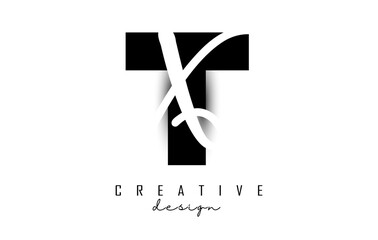 Letters TX Logo with a minimalist design. Letters T and X with geometric and handwritten typography.