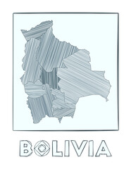Sketch map of Bolivia. Grayscale hand drawn map of the country. Filled regions with hachure stripes. Vector illustration.