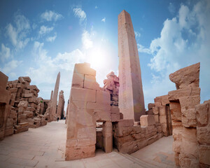 A huge obelisk in the temples of Karnak (ancient Thebes).