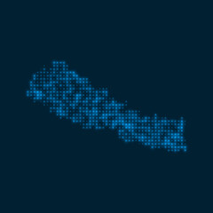 Obraz premium Nepal dotted glowing map. Shape of the country with blue bright bulbs. Vector illustration.