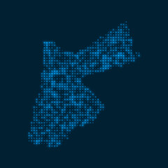 Jordan dotted glowing map. Shape of the country with blue bright bulbs. Vector illustration.