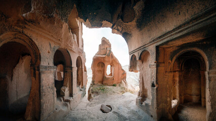 Sarica complex of churches. Ruins of a Byzantine with eroded walls sandstone. Cappadocia, Turkey