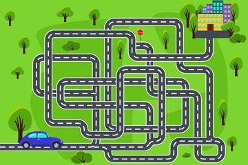 Maze game for kids. Blue car