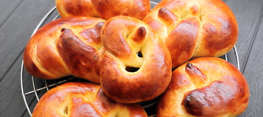 lots of freshly baked butter pretzels