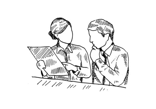 a harmony in work, a boss is directing his subordinates in pursuing a business. vector draw graphic design illustration sketch