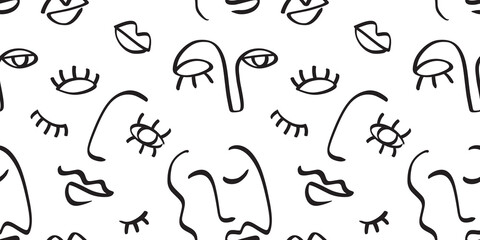 One line drawing women seamless pattern