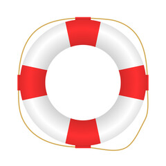 Realistic red and white lifebuoy whith a rope.