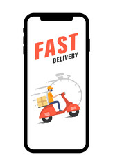 Fast delivery service, online tracking of delivery, delivery to any place. mobile app. Vector illustration