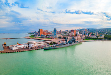 Fototapeta premium Novorossiysk city aerial panoramic view