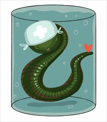 Character. Cute medical leech, wearing a doctor hat. Vector on an isolated background.