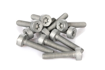 set of bolts on white background