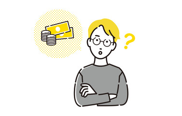 資産運用について考えるメガネ男性