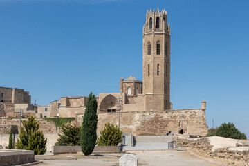 Fototapeta na wymiar Lleida cathedral on a hot summer day