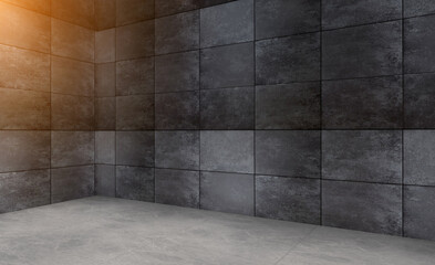 Modern bathroom including bath and sink. 3D rendering.. Sunset.