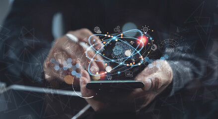 Internet of Things, IoT, global network technology, digital marketing, software development, big data, business intelligence concept.