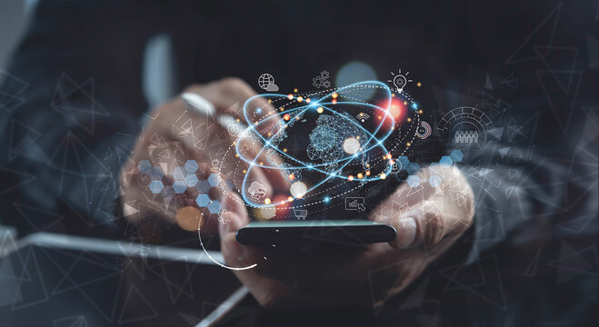 Internet of Things, IoT, global network technology, digital marketing, software development, big data, business intelligence concept.