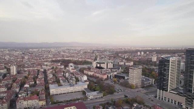 Sofia Evening City Skyline Aerial View from Above,