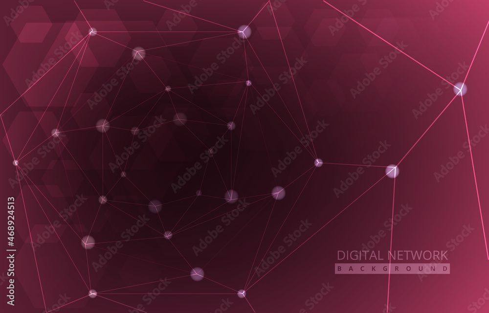 Poster red hexagon digital network connection internet technology background