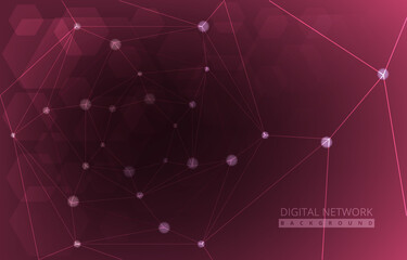 Red Hexagon Digital Network Connection Internet Technology Background