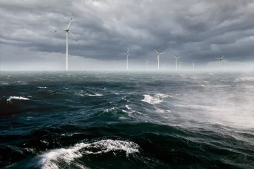 Fototapeten Sturm und Offshore-Windkraftanlage © hafenkieker